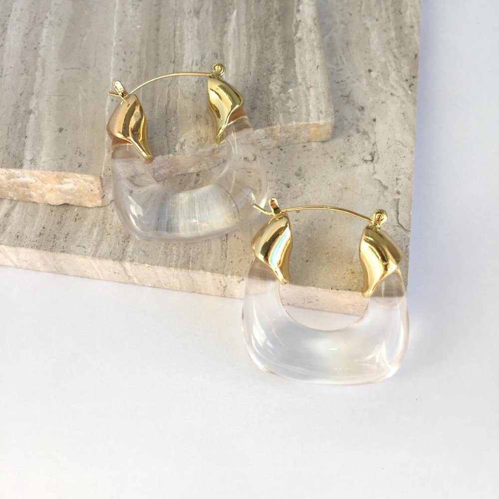 NEW~ Anthropologie Clear Resin Hoop Earrings - Picture 4 of 10